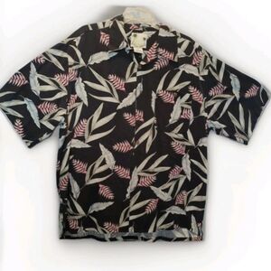 Banana Cabana Men's XL Floral Hawaiian Shirt 100% Silk Button-Up Short Sleeve